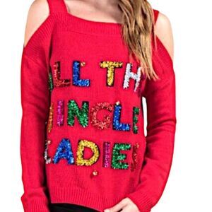 Francesca's Collections Red Christmas Sweater All the Jingle ladies holiday